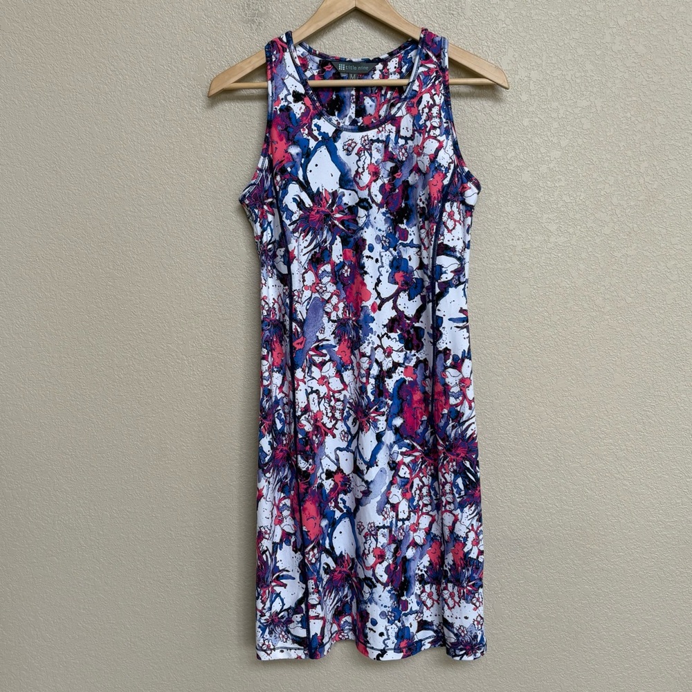 Title Nine Blue Pink Splatter Print Active Racerback Dress Medium Built-In Bra